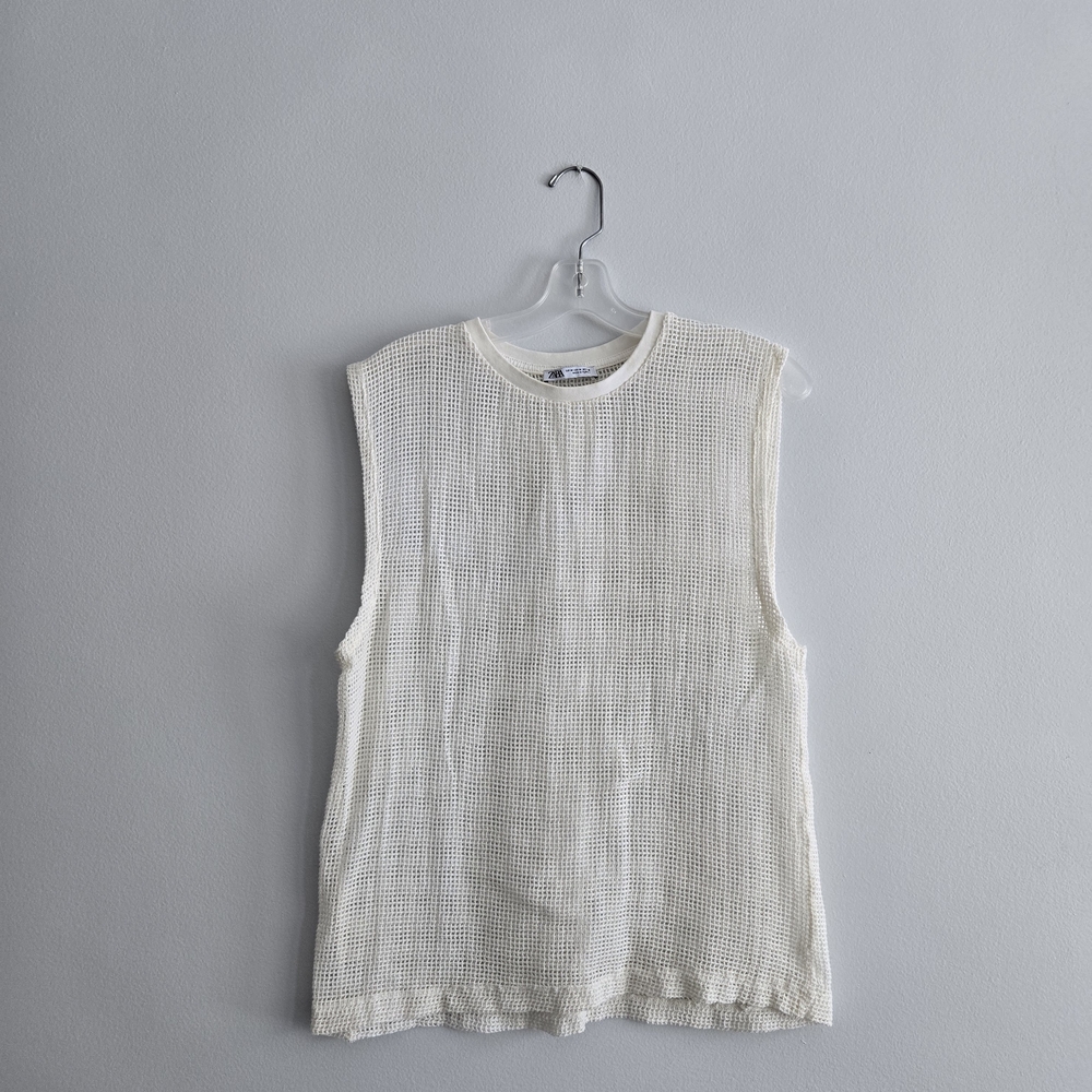 Zara Cream Mesh Knit Top